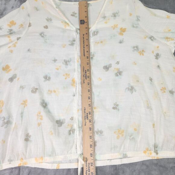 Como Blu Womens Button Up Top 2X Pale Yellow Floral Tie Waist Cottage Peasant - Picture 9 of 9
